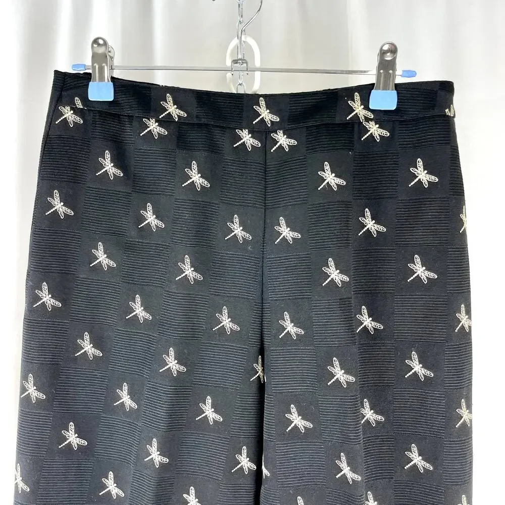 Talbots Black Dragonfly Pants Embroidered Nature Core Textured Dress Slacks 6 - Picture 2 of 12